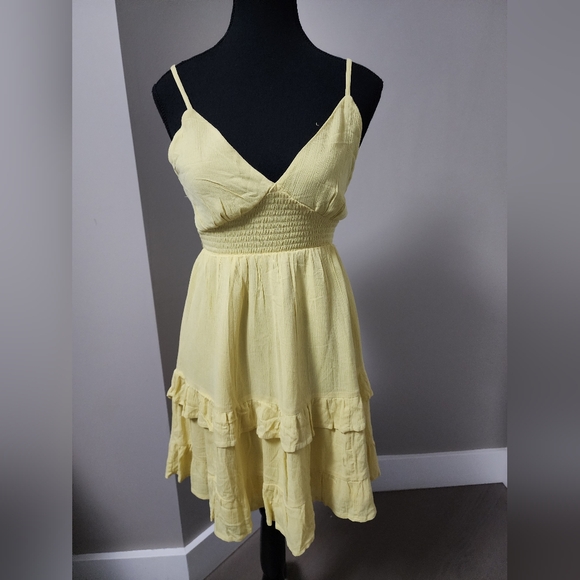 River Island Pastel Yellow Open Back Tiered Mini Dress - Picture 4 of 9